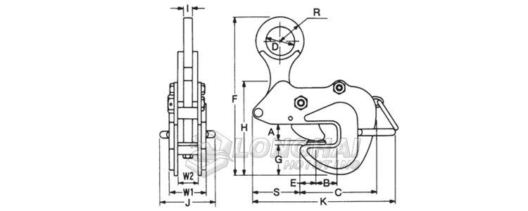 AMS橫吊鋼板吊鉗結構尺寸圖